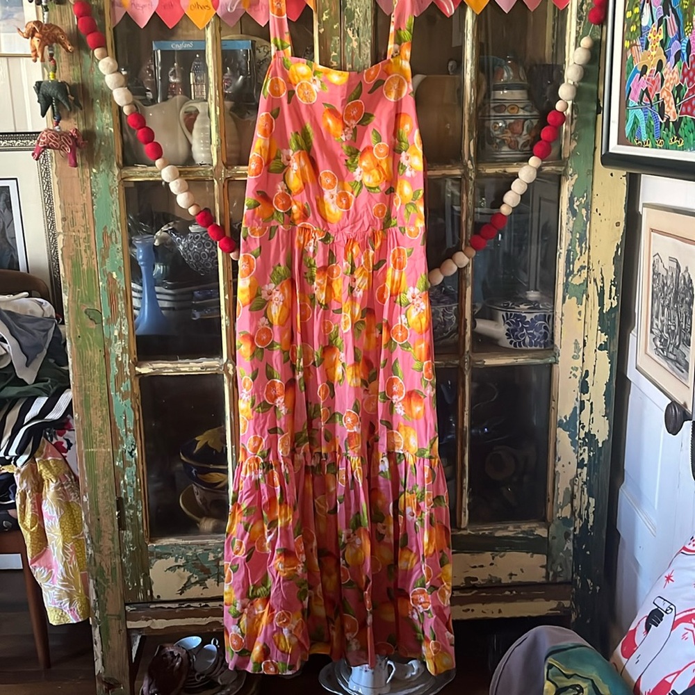 Talbots tiered maxi dress with lemons and oranges